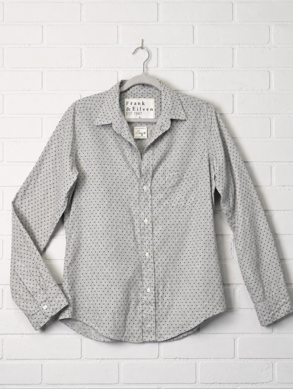 Frank & Eileen 100% Cotton Barry Shirt Blouse Gray Black Polka Dots Size Small